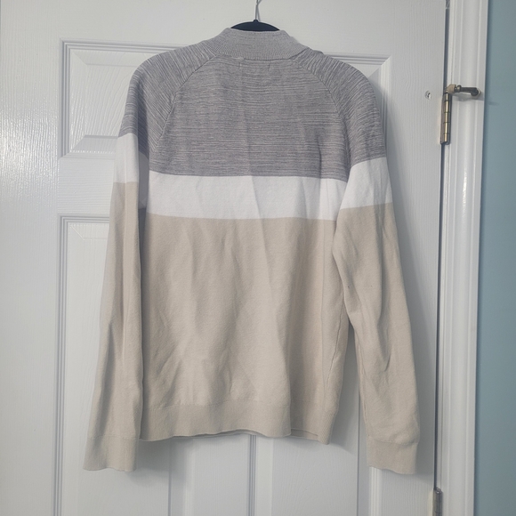 Sonoma Men's Colorblock Quarter-Zip Sweater in Light Gray, White & Tan - Picture 2 of 5